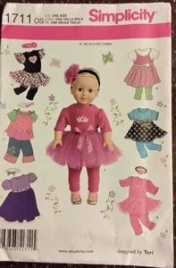 SIMPLICITY DOLL CLOTHES Pattern Sewing 1711 tutu leggings dress pants skirt18" - Picture 1 of 3