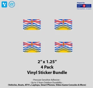 4- Pack 2" x 1.25" British Columbia Flag Vinyl Stickers - Picture 1 of 1