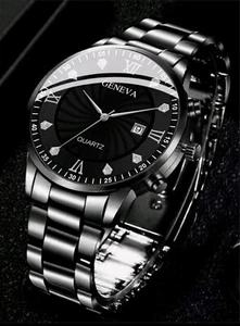 Men's Luxury Water Resistant Watch Stainless Steel strap Black & Black & Quartz - Picture 1 of 3
