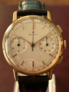 Zenith Chronograph Gold 18 K Vintage Rare Original Dial Cal. 146 D - Foto 1 di 16