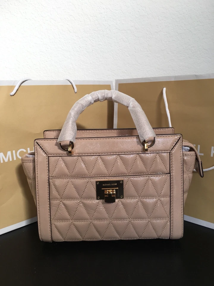 Michael Kors Vivianne Patent Leather Small TZ Messenger Oyster