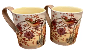 Hummingbirds Orchid Nature Mugs Floral Yellow Multi-Color Set of 2 Anthropologie - Picture 1 of 7