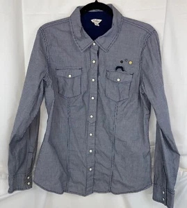 Guess Western Pearl Snap Shirt Womens Size XL Stripe Blue Embroidered Cuffs - Picture 1 of 6