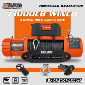 ZESUPER Electric Winch 13000lbs 12V Synthetic Rope Towing Traile Off Road 4WD - Picture 1 of 8