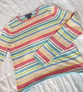 Vintage Ralph Ralph Lauren Pullover Colorful Striped Crop Sweater Hong Kong Sz S - Picture 1 of 6
