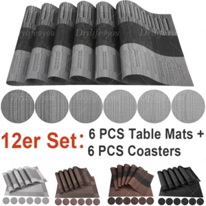 Set of 12 PVC Placemats & Coasters Non-Slip Heat Insulation Dining Table Mats - Picture 1 of 32