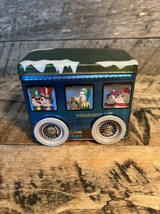 Vtg Christmas Theme Tin Box Train Passenger Car - Picture 1 of 10