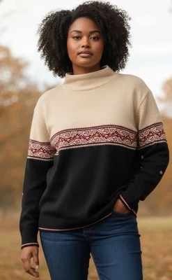 Suéter Cutter & Buck Grande Mujer Negro Crema Rojo Mezcla Lana Fair Isle Foto 1 de 4