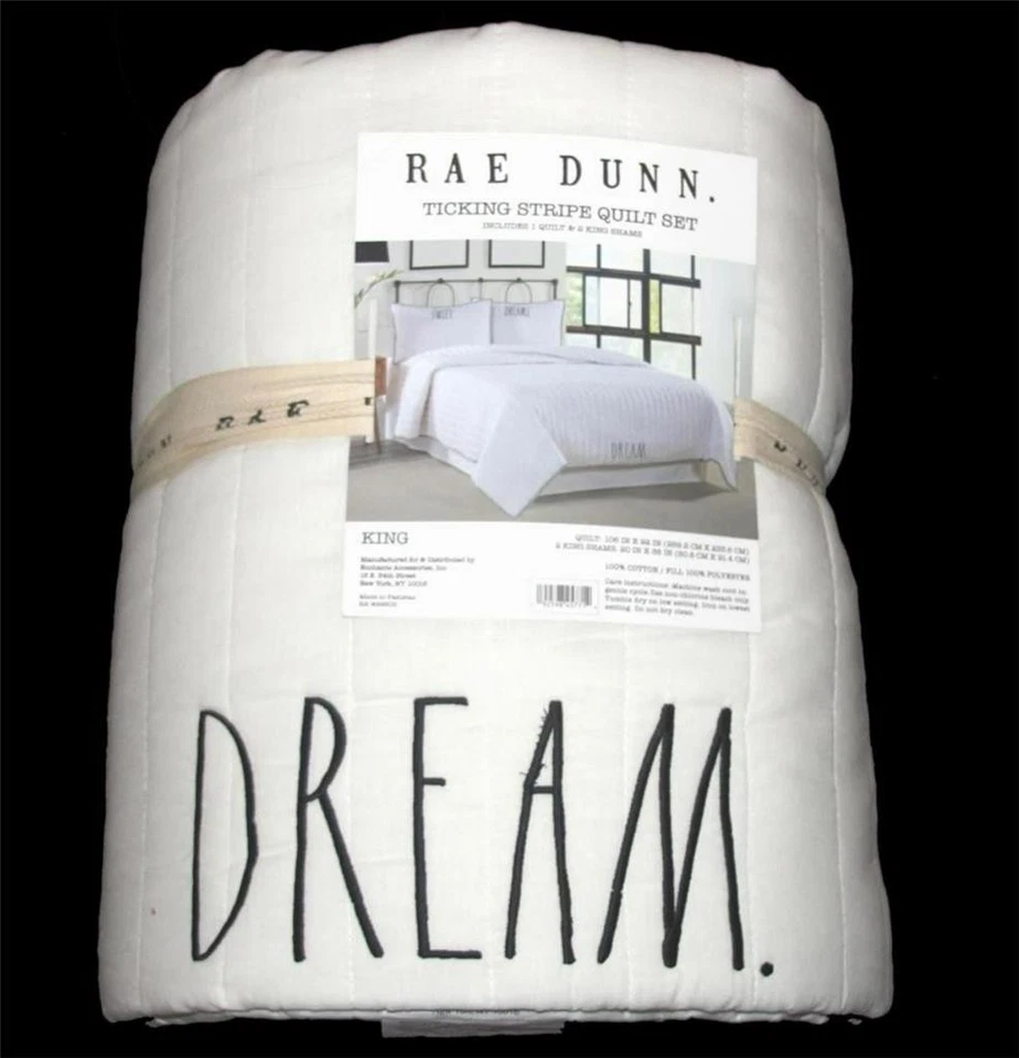 3 piezas RAE DUNN "SUEÑO." Juego de edredón y fundas blanco roto con ribete de lunares negros nuevo en paquete muy buen estado Foto 1 de 1