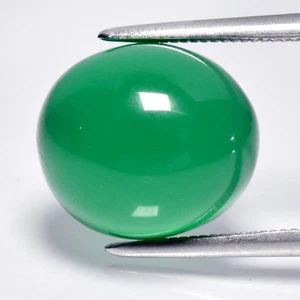 💎 5.68ct 11.2x10mm Oval Cabochon Natural Green Chalcedony - Africa Gemstone - Picture 1 of 4
