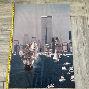 Fotografia Vintage Kodak NEW YORK CITY Torri Gemelle Barche Navi GRANDI 25" x 35" - Foto 1 di 8