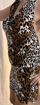 Ladies Leopard Animal Print Open Back Romper Women's Playsuit Short Suit (L) - Image 1 of 4