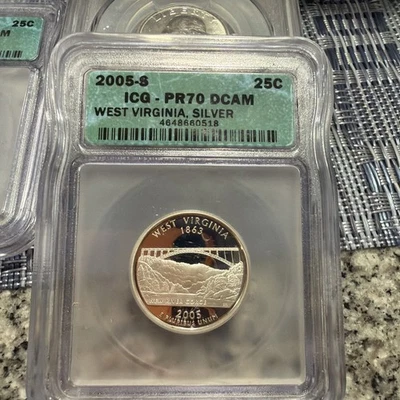 2005 S  90% Silver Proof West Virginia Quarter ICG PR70 DCAM PR07 - Image 1 of 3
