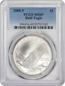 2008-P Bald Eagle Commemorative Silver Dollar MS69 PCGS - Picture 1 of 2