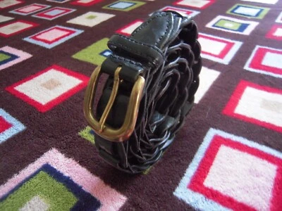 NUEVO SIN ETIQUETAS CINTURÓN VAQUERO/CASUAL DE CUERO GRANO COMPLETO TEJIDO NEGRO TALLA 38" W 1-1/4" W Foto 1 de 4