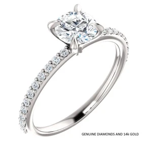 1.00 Carat Ideal Cut Genuine Diamond Ring with Diamond Accents in 14k Gold - Picture 1 of 3