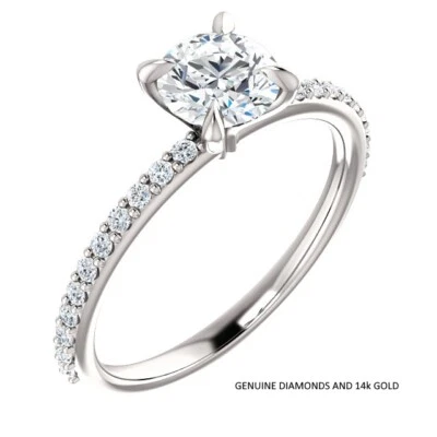 1.00 Carat Ideal Cut Genuine Diamond Ring with Diamond Accents in 14k Gold  - Image 1 of 3