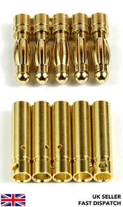 5 pares de conectores de bala dorados de 4 mm/tapones de plátano radiocontrol batería lipo para coche/drone - Imagen 1 de 3