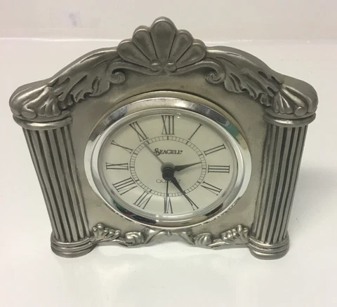 Vintage 1990 Seagull Quartz Pewter Clock Needs Battery Cover