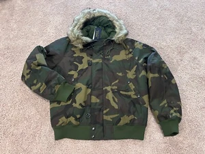 Polo Ralph Lauren down feather camo camouflage fur hood coat jacket parka rare L - Picture 1 of 9