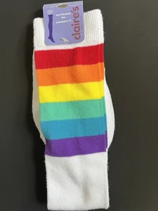 Calcetines Claire's Arco Iris Sobre la Rodilla Blancos Coloridos Talla 6-11 Lindos Escolares Niña - Imagen 1 de 4