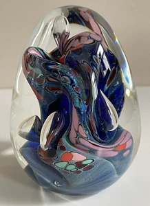 Rollin Karg Studio Signed Dichroic Art Glass Egg Shaped Paperweight ~4.5'' - Picture 1 of 18