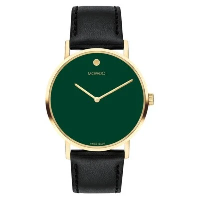 MOVADO подпись 0607837 золотой зеленый циферблат черный кожаный ремешок мужские 40 мм часы - Изображение 1 из 4