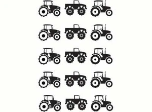 Farm Tractors 15 pcs 1 Inch Black Fused Glass Decals - Picture 1 of 1