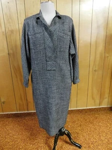 Vintage FRANCES HENAGHAN Black Gray Herringbone Sheath Dress Bust 44" - Picture 1 of 6