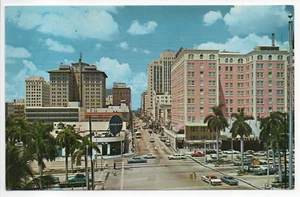 1960s Flagler St Miami FL Vintage Cars Pan Am McAllister Hotels Postcard NP - Picture 1 of 15