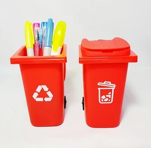 Lot 2 Mini Trash Can Bin Pencil Pen Holder - Mini Recycle Bin Pen Holder wheels - Picture 1 of 5