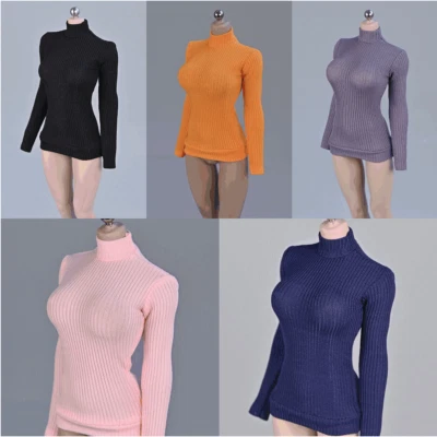 1:12 Scale Black Stretch Sweater Shirt Clothes for 6" Female Action Figure Decor - Image 1 of 4