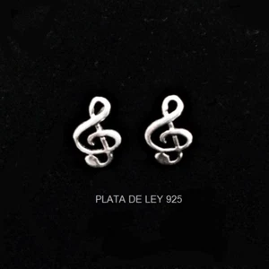PENDIENTES CLAVE de SOL, de PLATA de ley 925, Con estuche. Nuevo y de calidad - Imagen 1 de 3