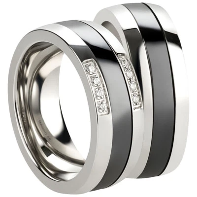 Ring Freundschaftsringe Partnerringe Verlobungsringe Edelstahl Keramik + Gravur - Bild 1 von 4