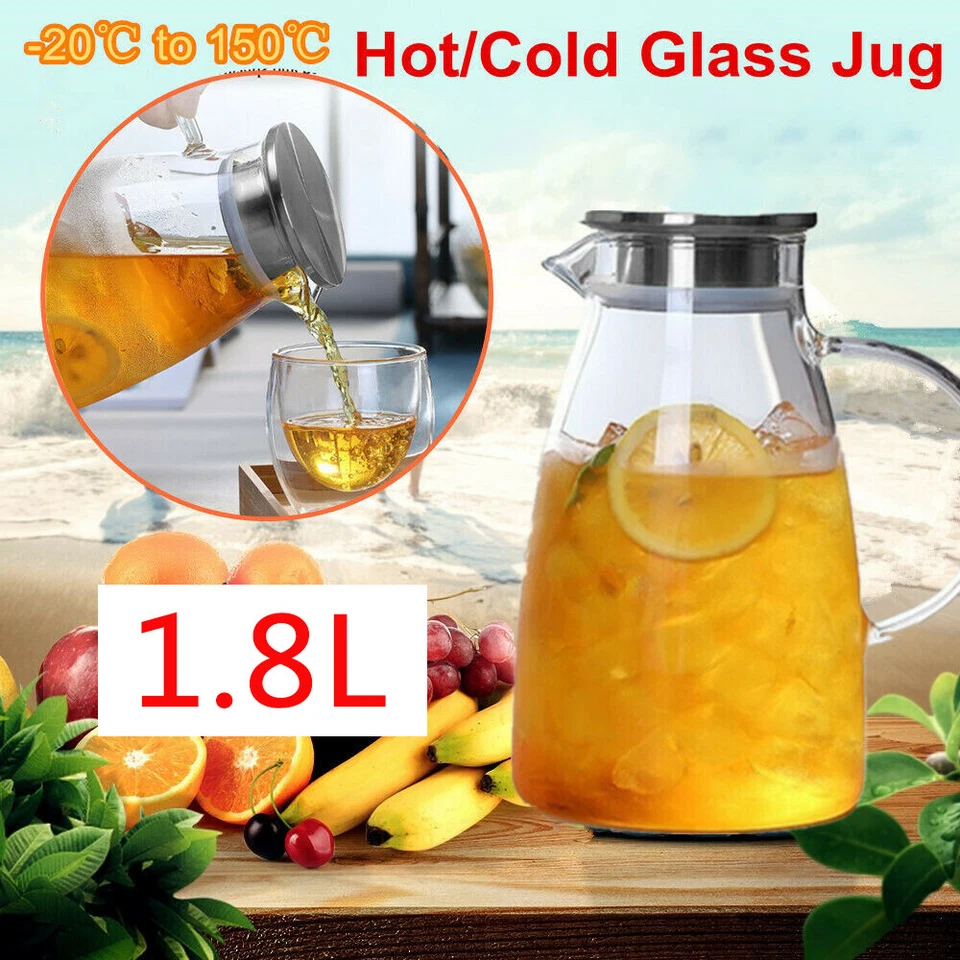 Cold Kettle Glass Water Pitcher Jug Borosilicate With Stainless Steel Lid Carafe