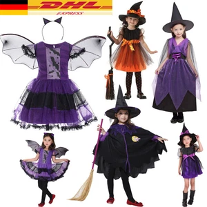 Hexenkostüm Kinder Mädchen Hexe Kleid Hut Sets Halloween Karneval Cosplay - DHL - Bild 1 von 29