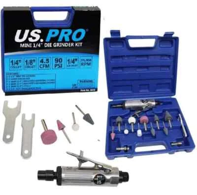 US PRO 15pc MINI 1/4" AIR DIE GRINDER SET 8419 - Image 1 of 4