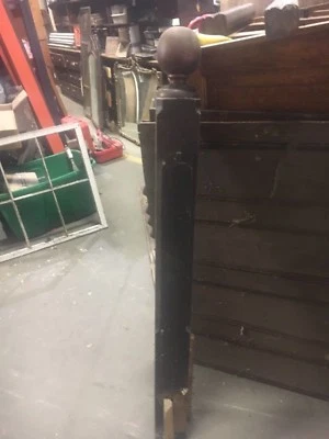 c1880 Victorian era PINE newel post 53” h x 5” sq old varnish champfered edge  - Image 1 of 4