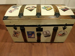 Antique Vintage Original Partially Restored Steamer Trunk Victorian Round Top - Picture 1 of 9