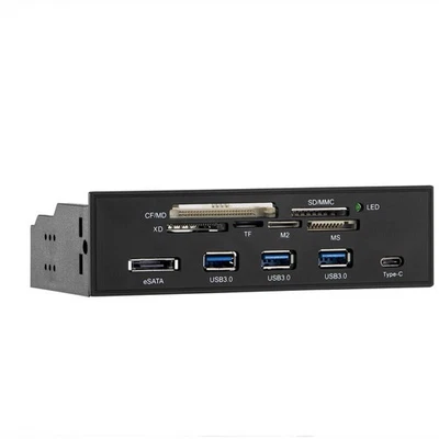 5.25" PC Computer Front Panel USB 3.0 Hub USB 3.1 Type-C eSATA Port Card Reader - Image 1 of 4