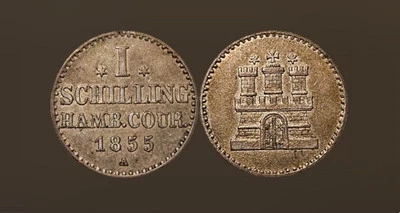 1855-A HAMBURG (German State) 1 Schilling - Billon - XF - Image 1 of 3