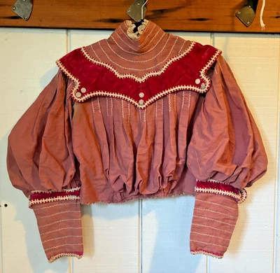Antique 1890s Leg-of-Mutton Sleeve Blouse | Rose Silk Velvet Trim Embroidery VTG - Image 1 of 4