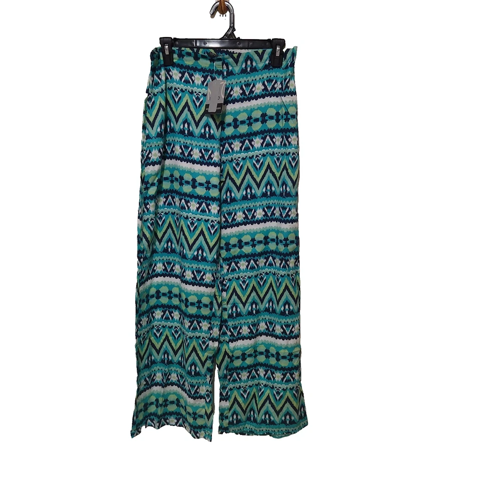 Pantalones NTCO Nomadic Traders Boho Geo Métrico Verde Azul Talla S Foto 1 de 4