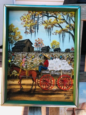 Almarie P. Little Louisiana Folk Art Acrylic Painting 1923-2002 “Hauling Cotton” - Image 1 of 4