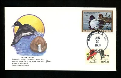 US FDC #RW56 Federal Duck Gill Craft 1989 Washington DC HC Lesser Scaup - Image 1 of 2