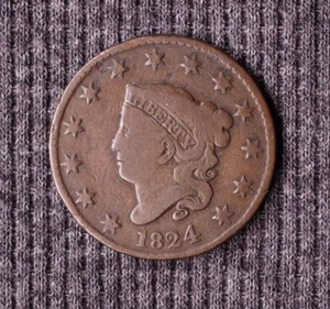 1824 Coronet Matron Head Large Cent 1c - Imagen 1 de 2