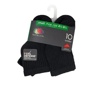 Boy's Ankle Ribbed Stretchy Black Socks 10 Pairs Fruit of the Loom Size 4.5-8.5 - Picture 1 of 5
