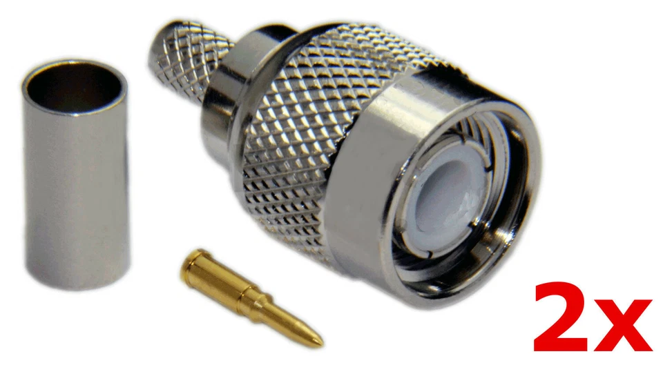 2 Pack - TNC Male Plug Crimp-On Connector End RF WiFi Antenna RG58 LMR-195 Cable - Image 1 of 1