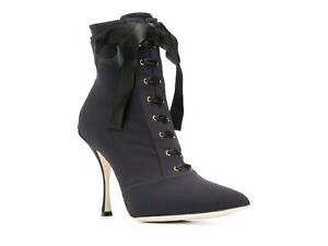 Dolce&Gabbana Women's lace-up stiletto ankle boots black fabric US 10 - EU 40