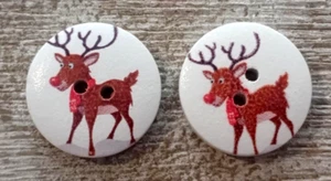 2 Rudolph Reindeer Christmas Sewing Buttons Crafting Round Wood 2 Hole 3/4" - Picture 1 of 2
